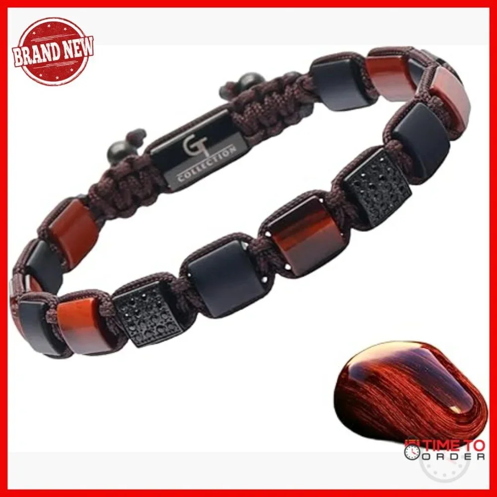 Adjustable Gemstone Bracelet for Men, Handmade Natural Stone, Stretch Fit